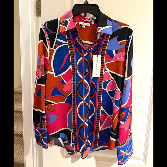 Maison d' Amélie: Geometric Print Button Down Shirt - Size Small - Picture 1 of 6